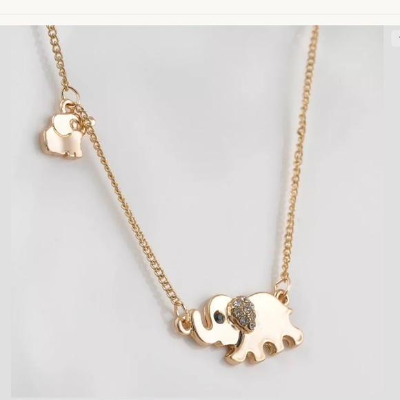 Jewelry - Gold Rhinestone Mommy and Baby Elephant necklace